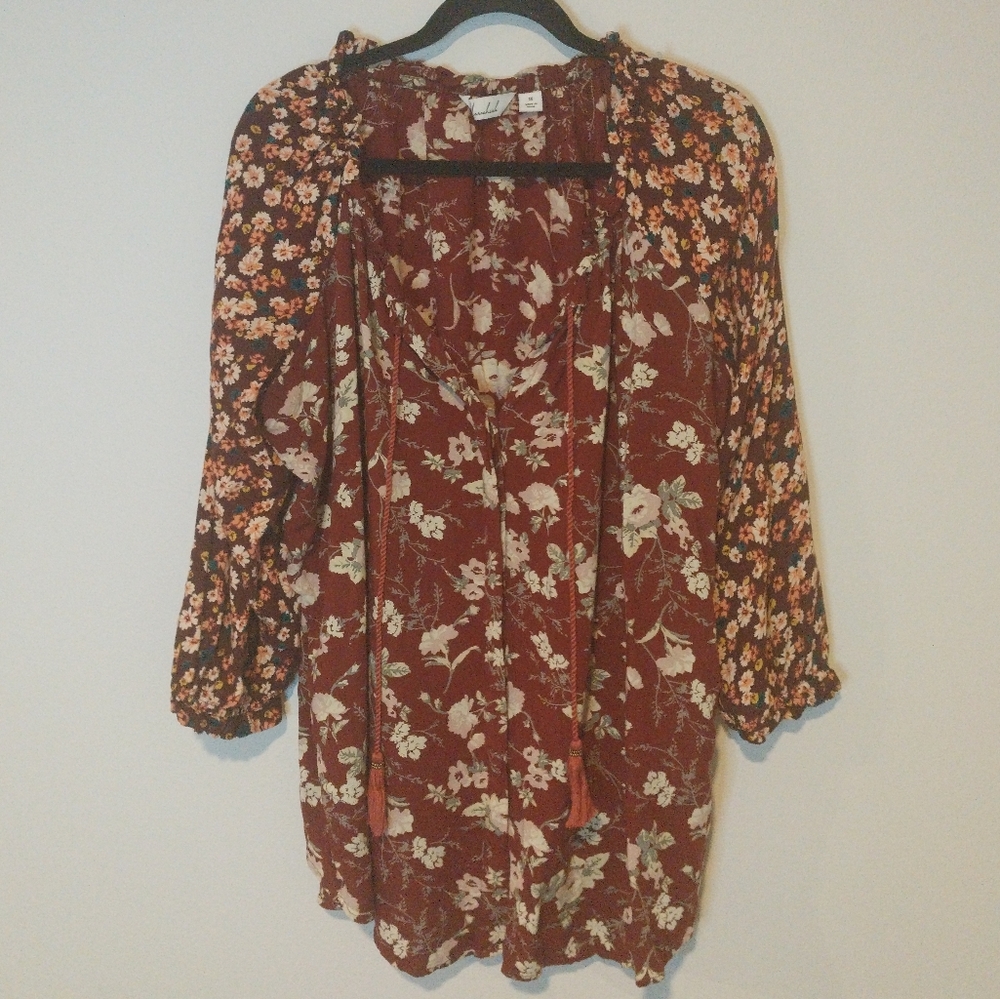 Cafe Marrakesh Red Patchwork Floral Button Down B… - image 1